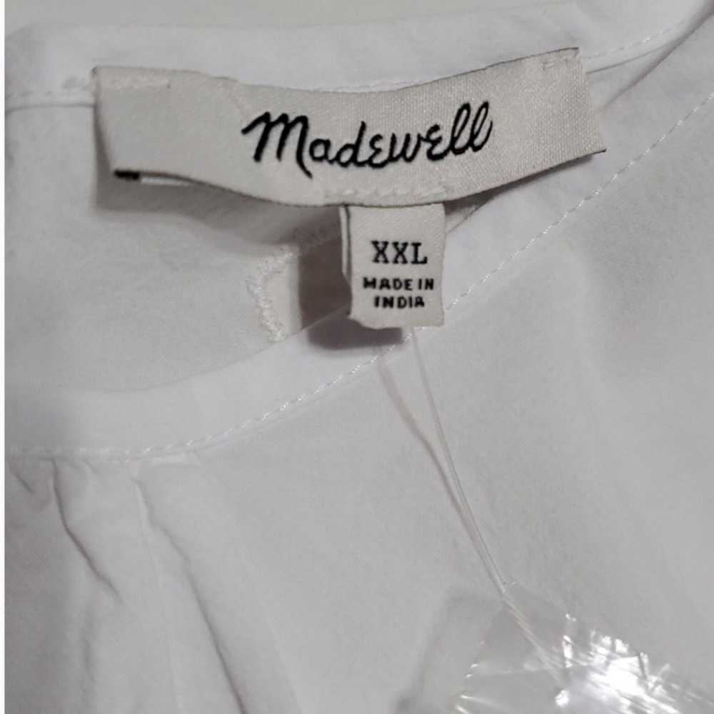 Madewell White Ruched Linen Crop Blouse with Yellow Accents - Picture 11 of 16